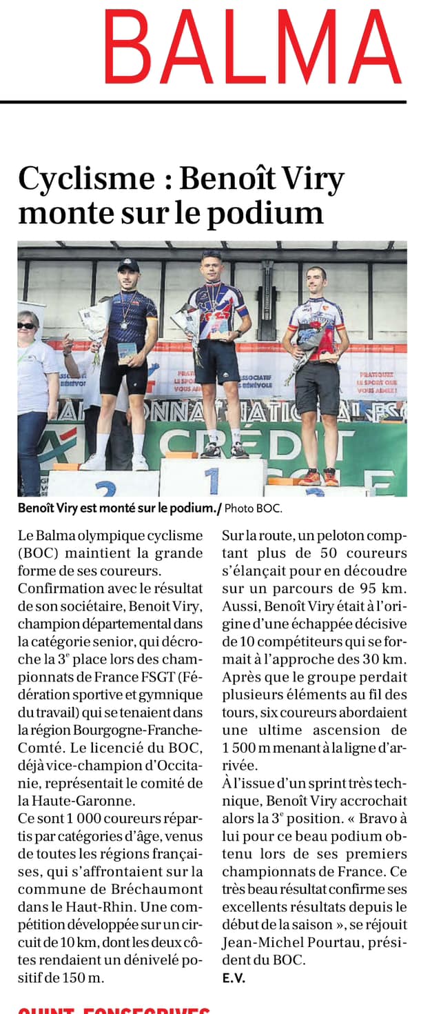 Benoit Viry sur le podium du championnat de France FSGT
