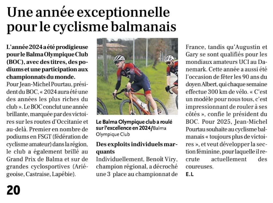 Carte de vœux du Balma Olympique Cyclisme pour l'année 2025